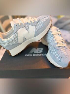 New Balance Light Blue Gingham 327 Retro Sneakers